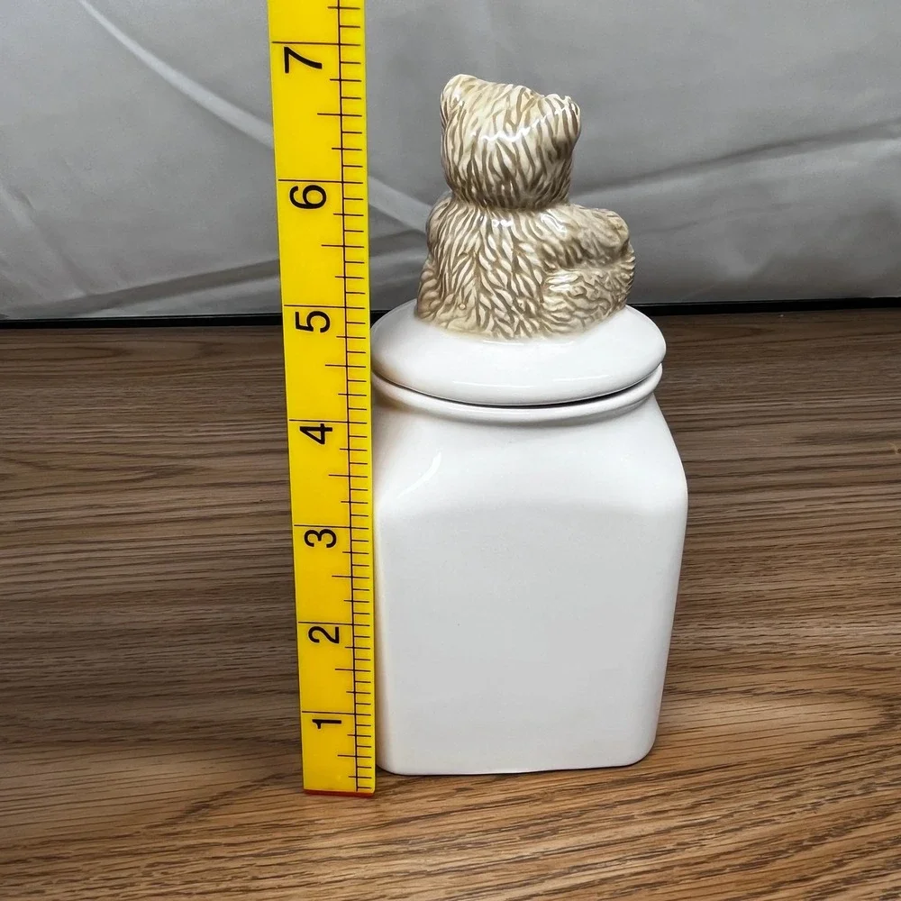 Vintage 1997 Ceramic Teddy Bear Sweeties Jar White Candy‎ Canister 6.5in Nursery